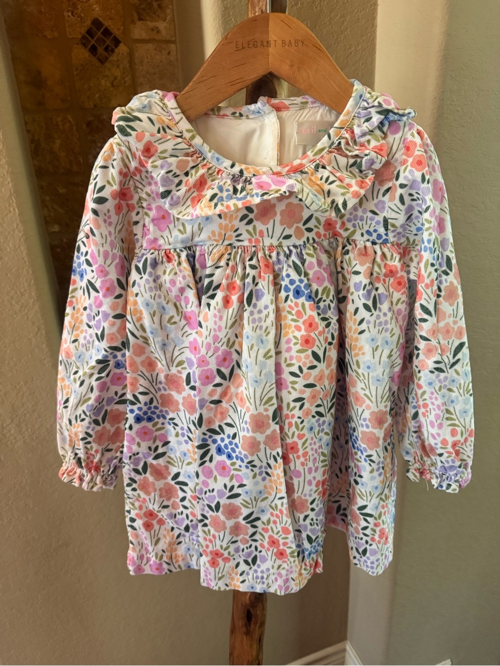 Cecil and Lou Set Floral Ruffle Collar Long-Sleeve Top for Kids - Multicolor